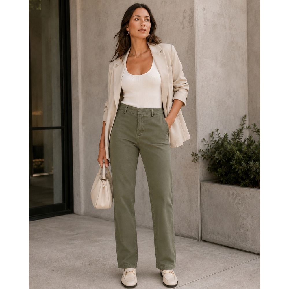 Banana Republic Women's Size 12 Olive Green Chino Pants Straight Leg Full Length